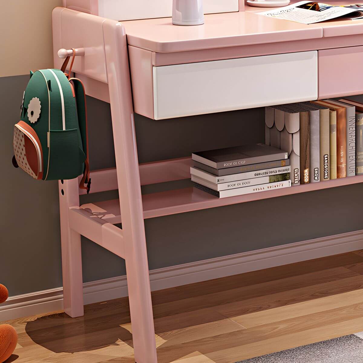 Kids Writing Desk Set with Tilt-Top and Storage Hutch