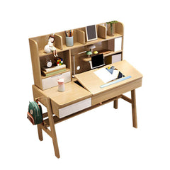 Kids Writing Desk Set with Tilt-Top and Storage Hutch