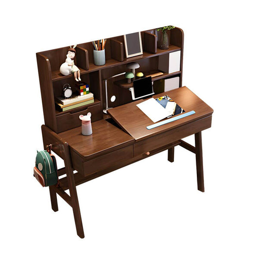 Kids Writing Desk Set with Tilt-Top and Storage Hutch