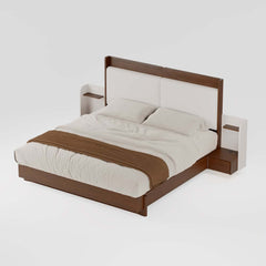 King Modern Walnut Bed With Wireless Charging & LED Lights