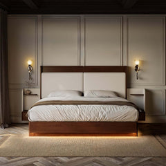 King Modern Walnut Bed With Wireless Charging & LED Lights