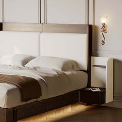 King Modern Walnut Bed With Wireless Charging & LED Lights