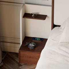 King Modern Walnut Bed With Wireless Charging & LED Lights