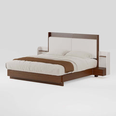 King Modern Walnut Bed With Wireless Charging & LED Lights