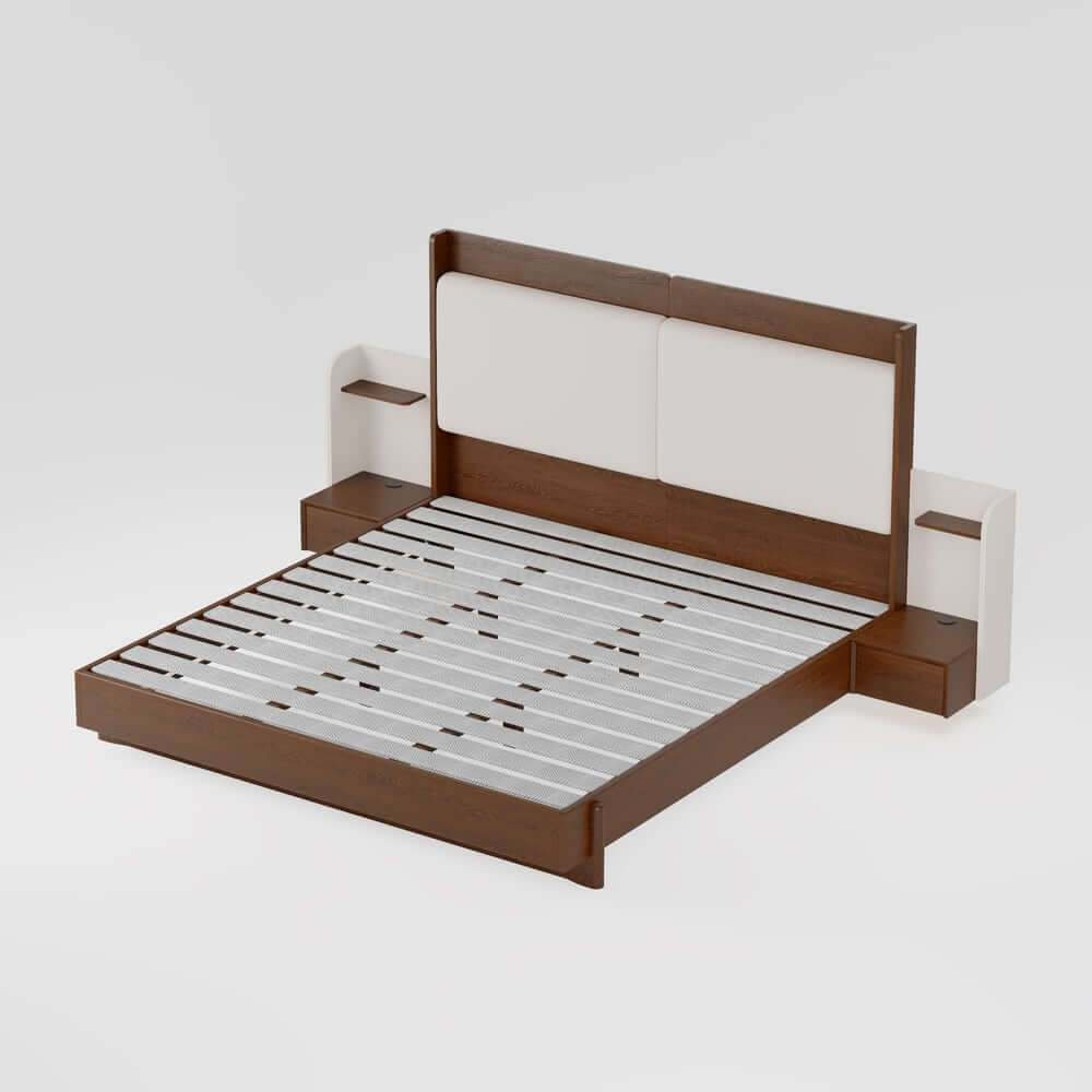 King Modern Walnut Bed With Wireless Charging & LED Lights