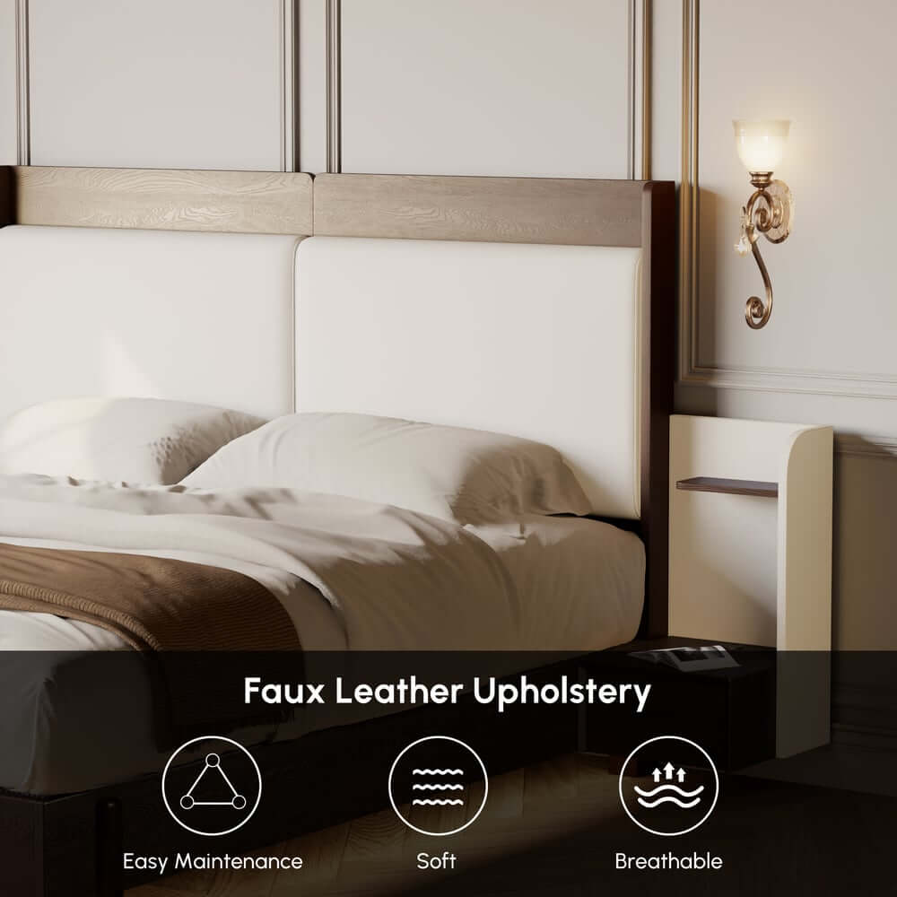 King Modern Walnut Bed With Wireless Charging & LED Lights