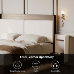 King Modern Walnut Bed With Wireless Charging & LED Lights