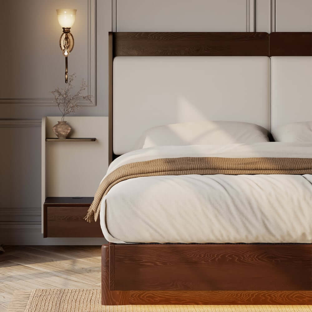 King Modern Walnut Bed With Wireless Charging & LED Lights