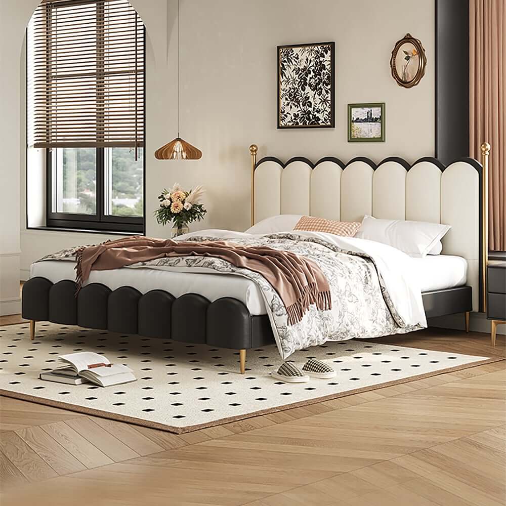 King Platform Bed with Black & White Piano Headboard