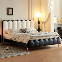 King Platform Bed with Black & White Piano Headboard