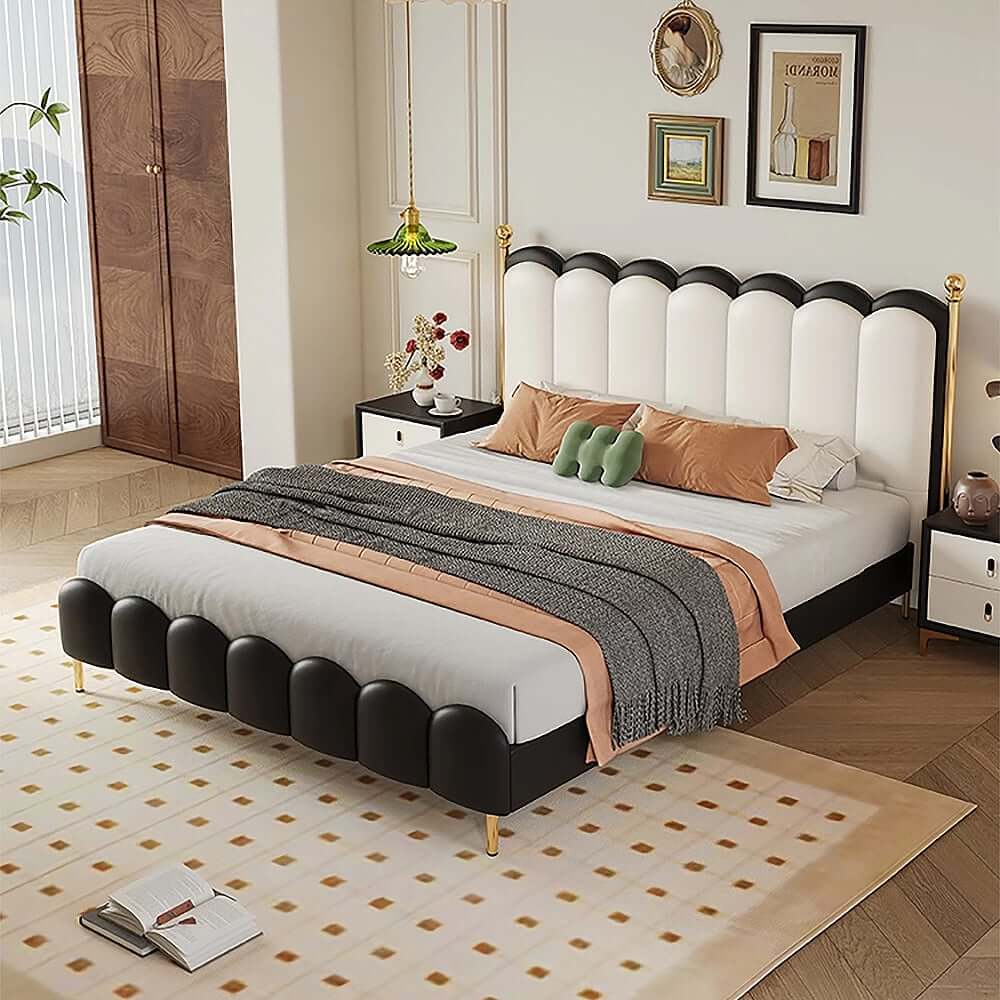 King Platform Bed with Black & White Piano Headboard Main Product Image