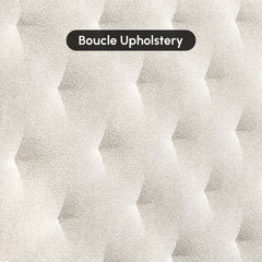 King Platform Bed With Boucle Upholstery & Oval Headboard