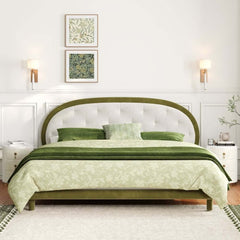 King Platform Bed With Boucle Upholstery & Oval Headboard Main Product Image