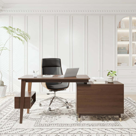 L-Shaped Office Desk And Chair Set With Storage