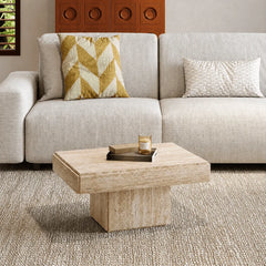 Layered Travertine Coffee Table Nest Set With Sculpted Form and Soft Edges