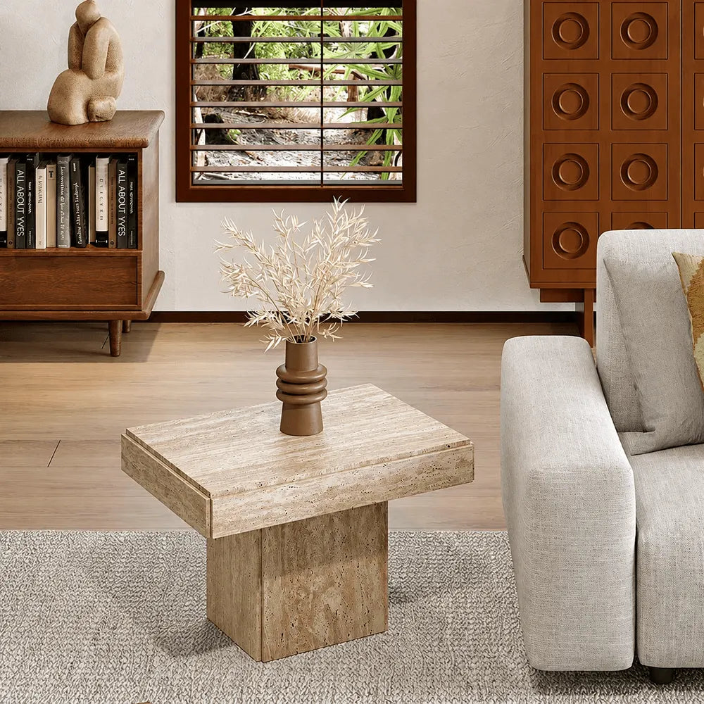 Layered Travertine Coffee Table Nest Set With Sculpted Form and Soft Edges