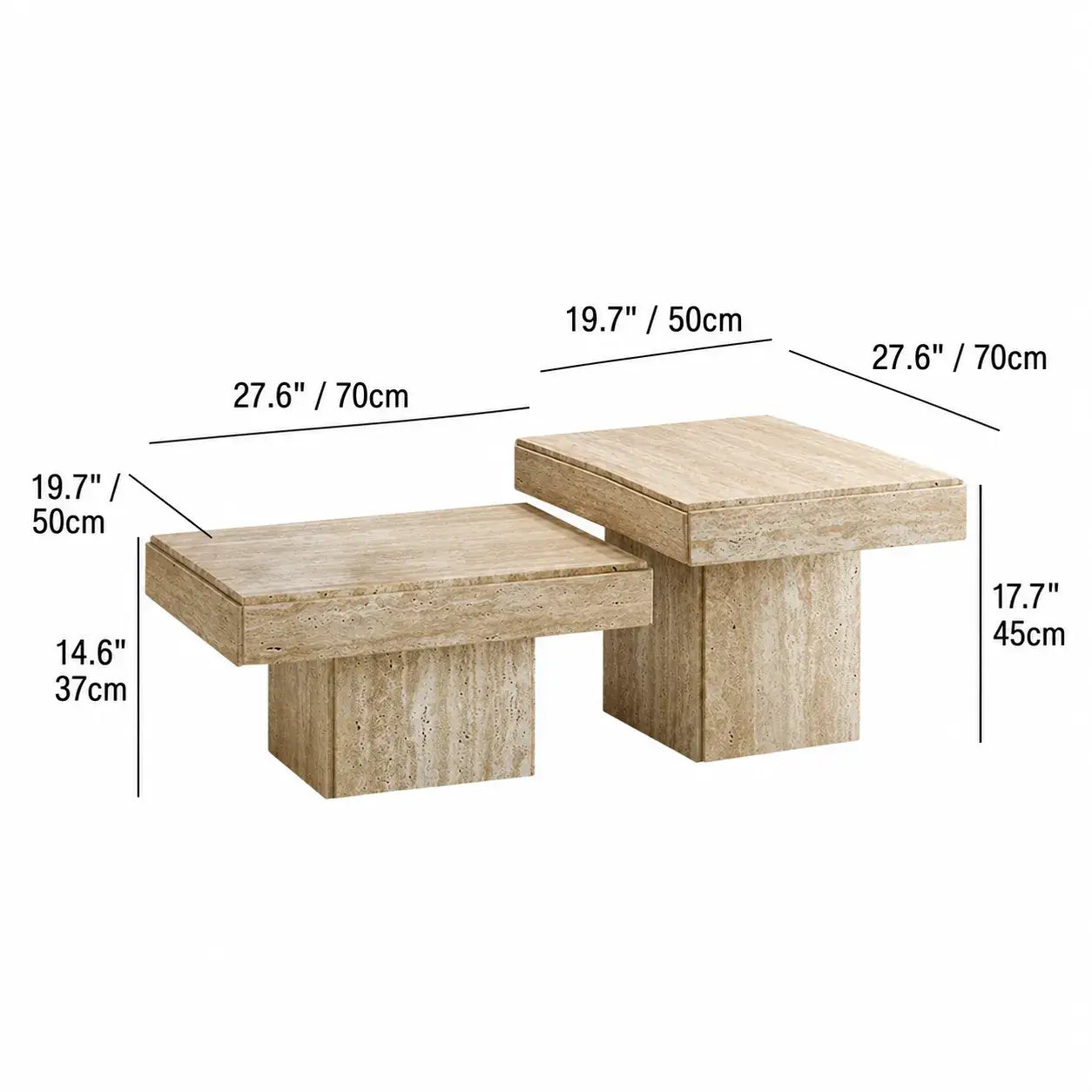 Layered Travertine Coffee Table Nest Set With Sculpted Form and Soft Edges Dimensions