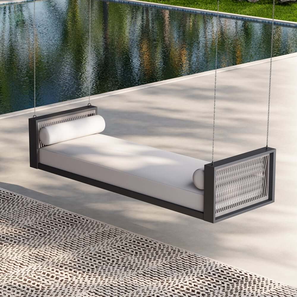 Light Gray Hanging Swing Bed with Aluminum Frame and Cushions