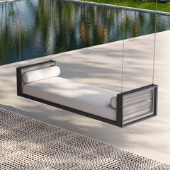 Light Gray Hanging Swing Bed with Aluminum Frame and Cushions