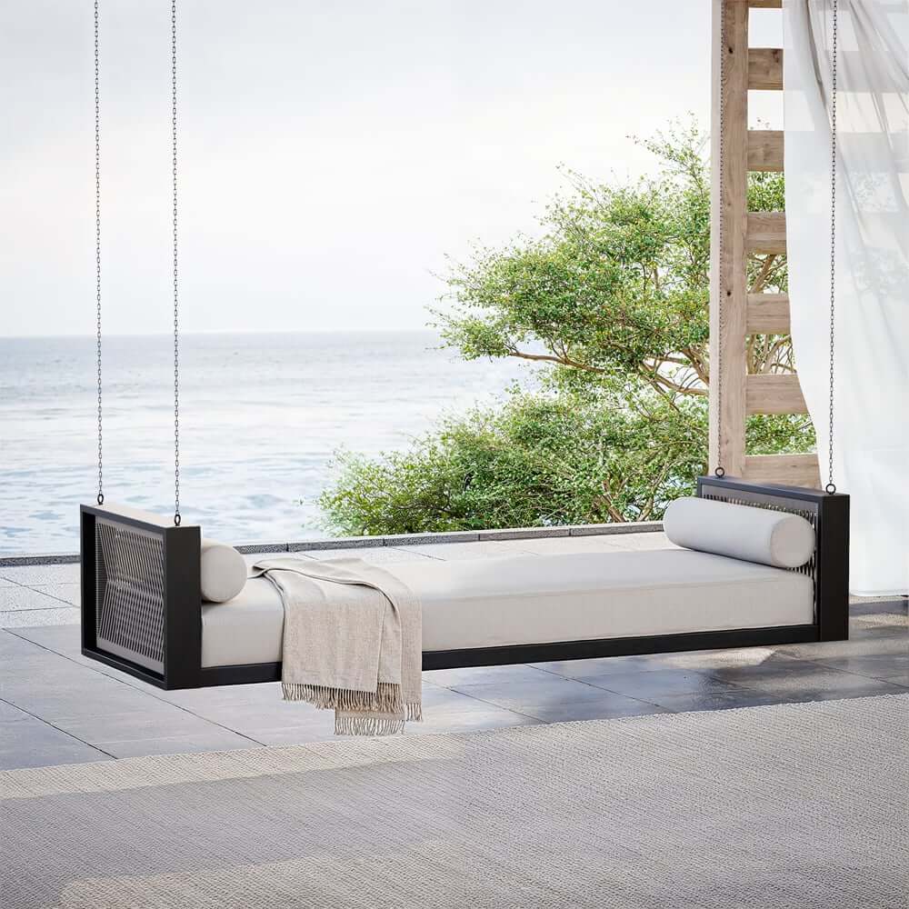 Light Gray Hanging Swing Bed with Aluminum Frame and Cushions