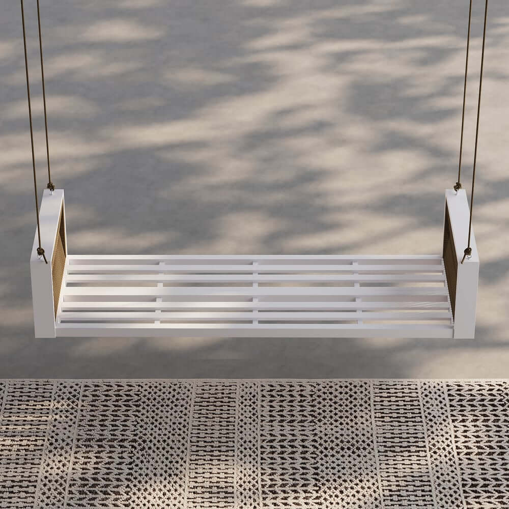 Light Gray Hanging Swing Bed with Aluminum Frame and Cushions