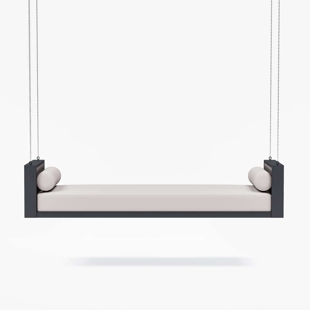 Light Gray Hanging Swing Bed with Aluminum Frame and Cushions
