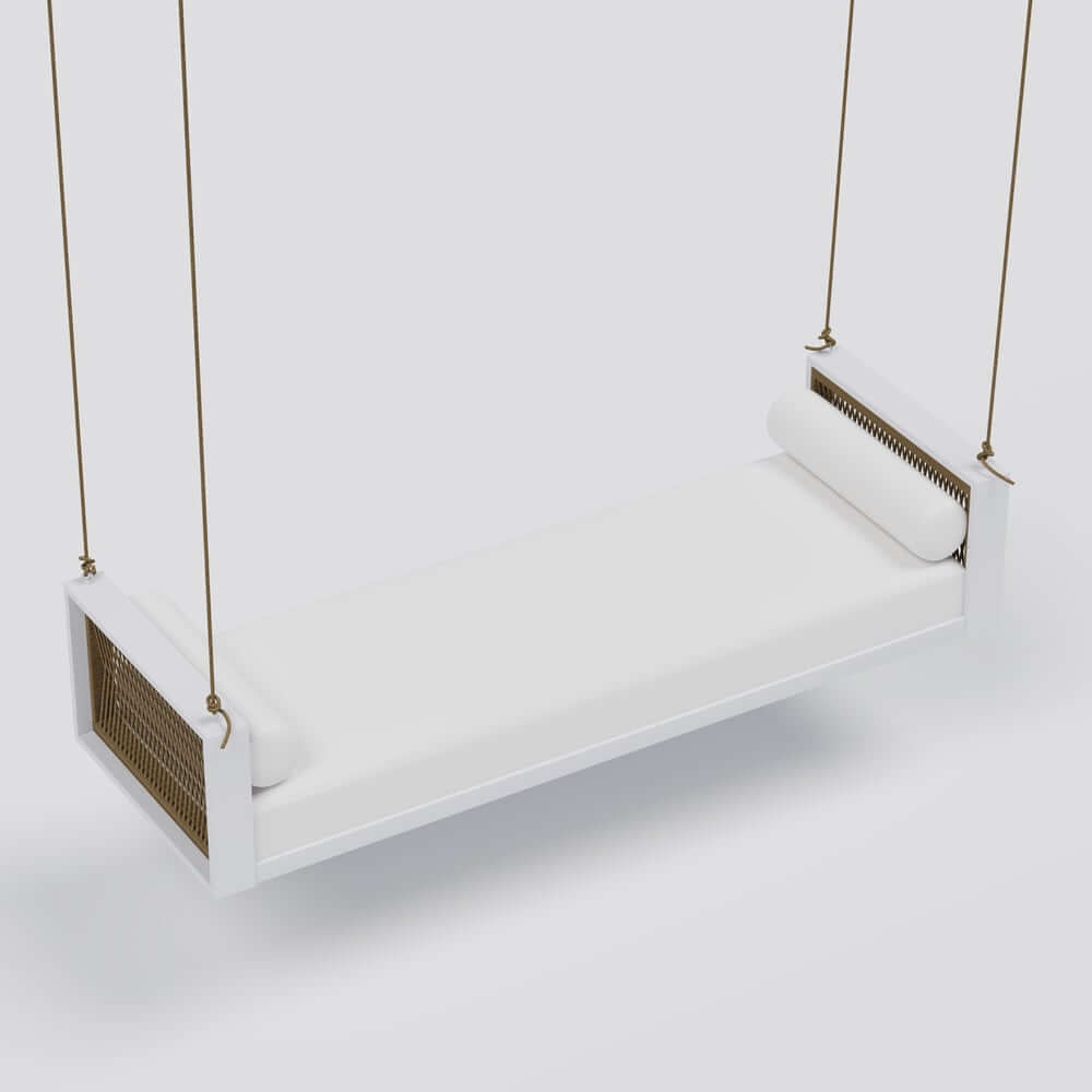 Light Gray Hanging Swing Bed with Aluminum Frame and Cushions