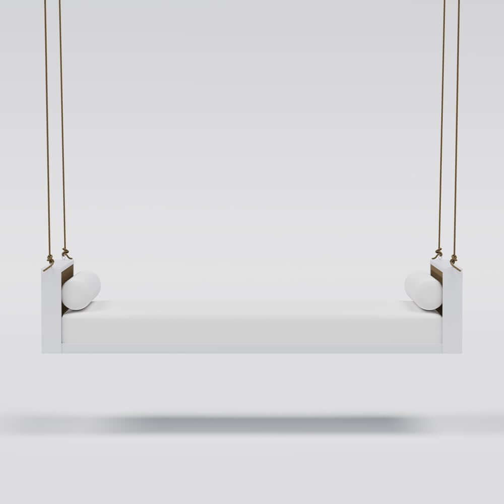 Light Gray Hanging Swing Bed with Aluminum Frame and Cushions