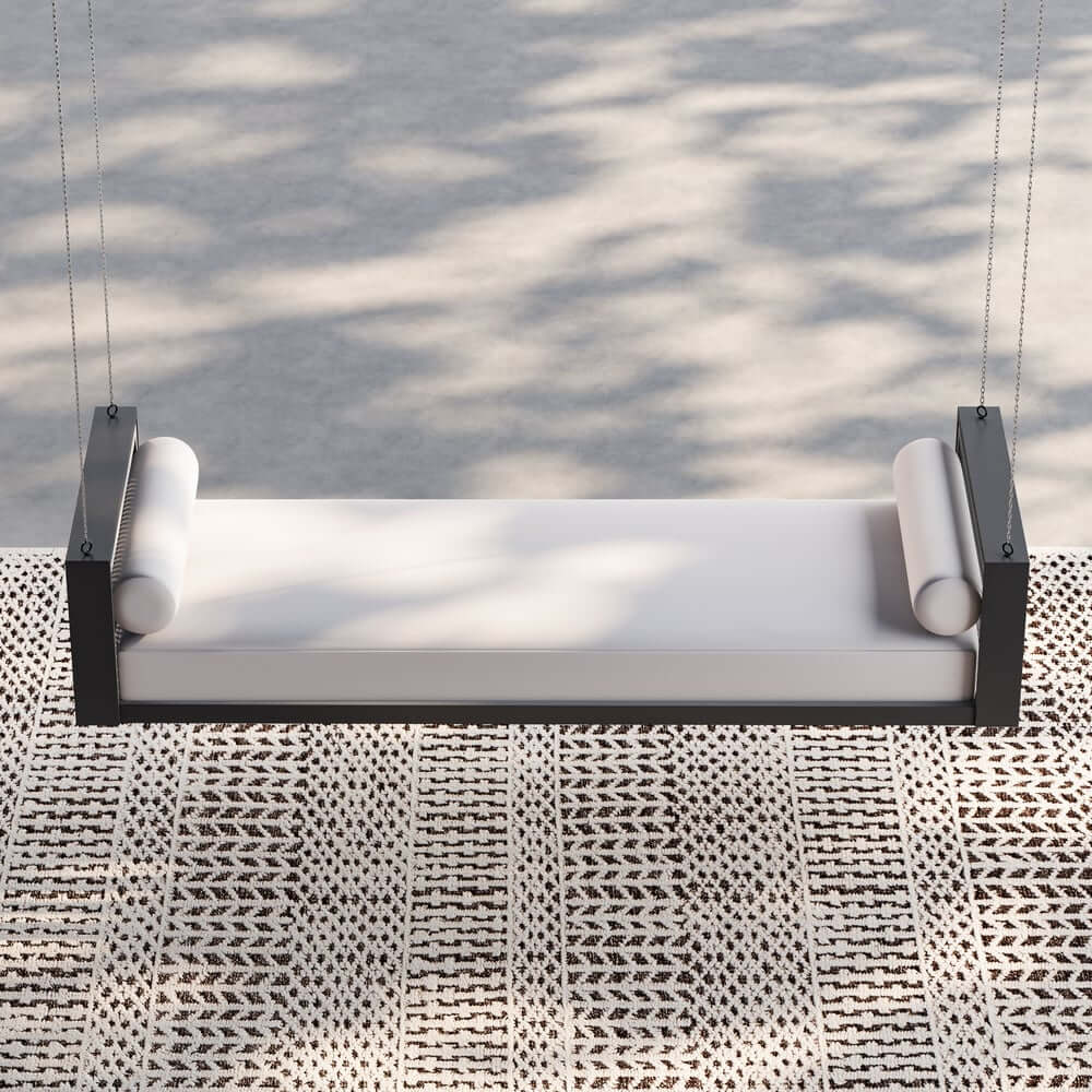Light Gray Hanging Swing Bed with Aluminum Frame and Cushions