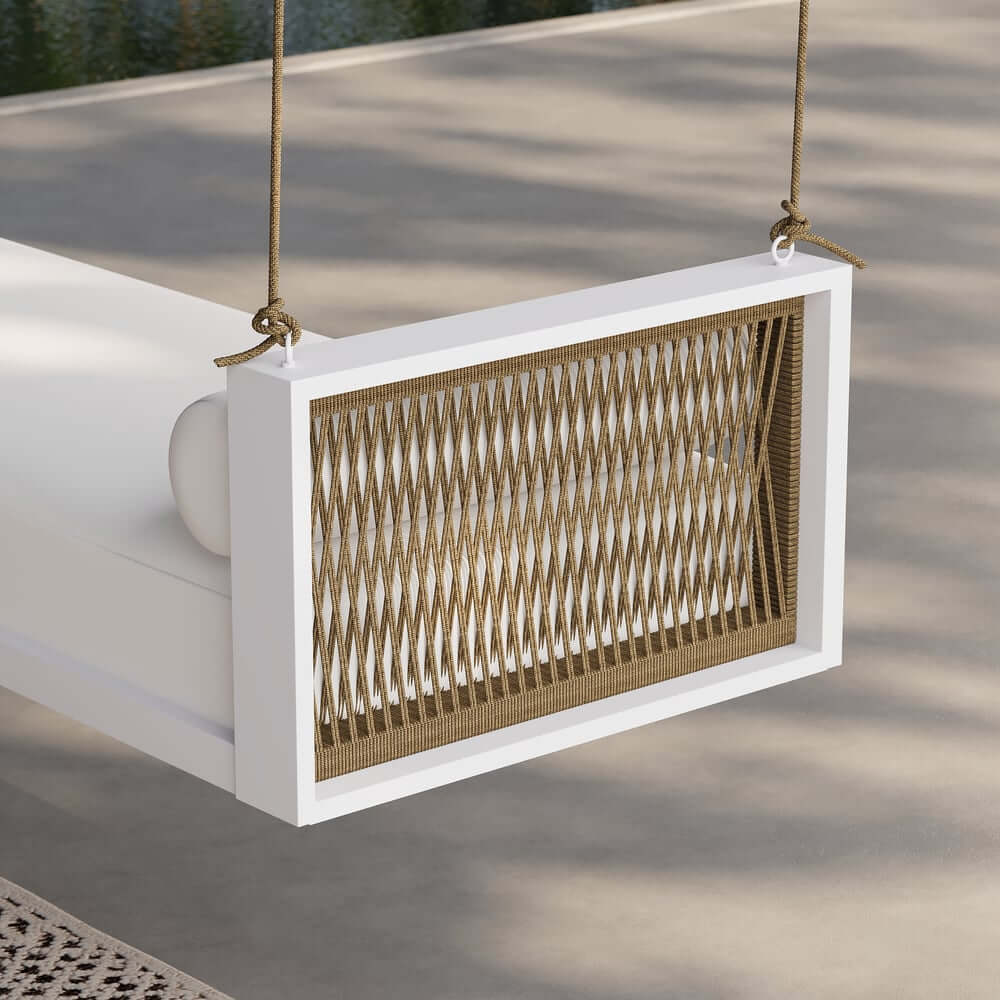 Light Gray Hanging Swing Bed with Aluminum Frame and Cushions