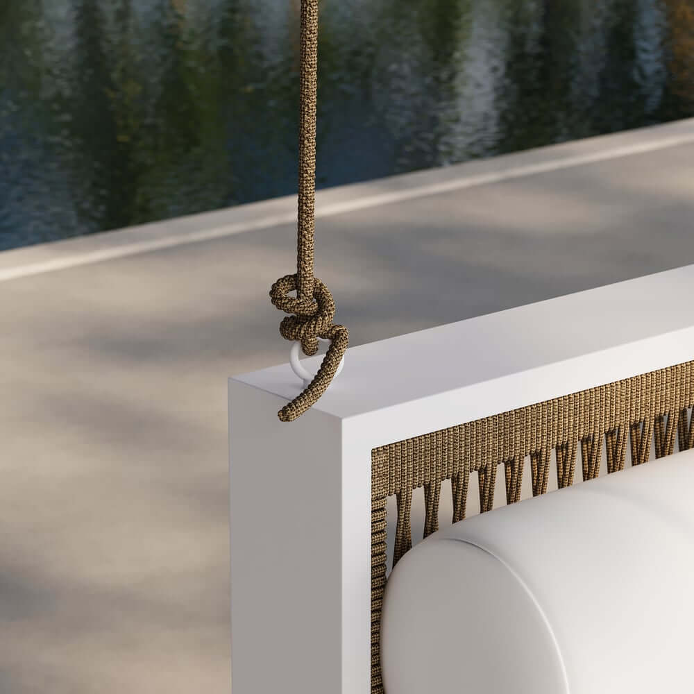 Light Gray Hanging Swing Bed with Aluminum Frame and Cushions