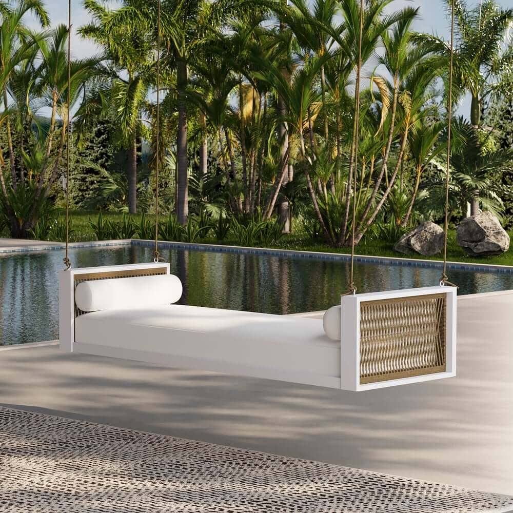 Light Gray Hanging Swing Bed with Aluminum Frame and Cushions Main Product Image