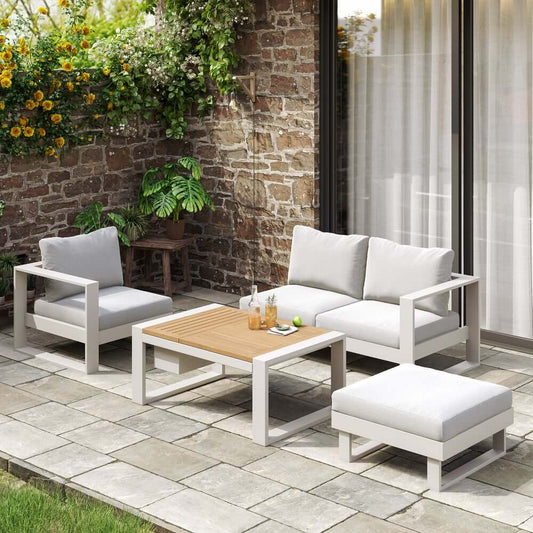 Light Gray Modern Acacia Wood Outdoor Sectional Set for 4