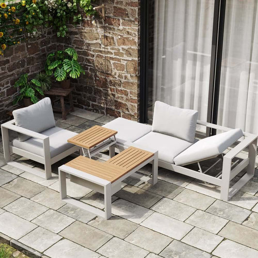Light Gray Modern Acacia Wood Outdoor Sectional Set for 4 Main Product Image