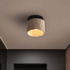 Light Khaki Travertine 1-Light Flush Mount Ceiling Light Fixture Main Product Image