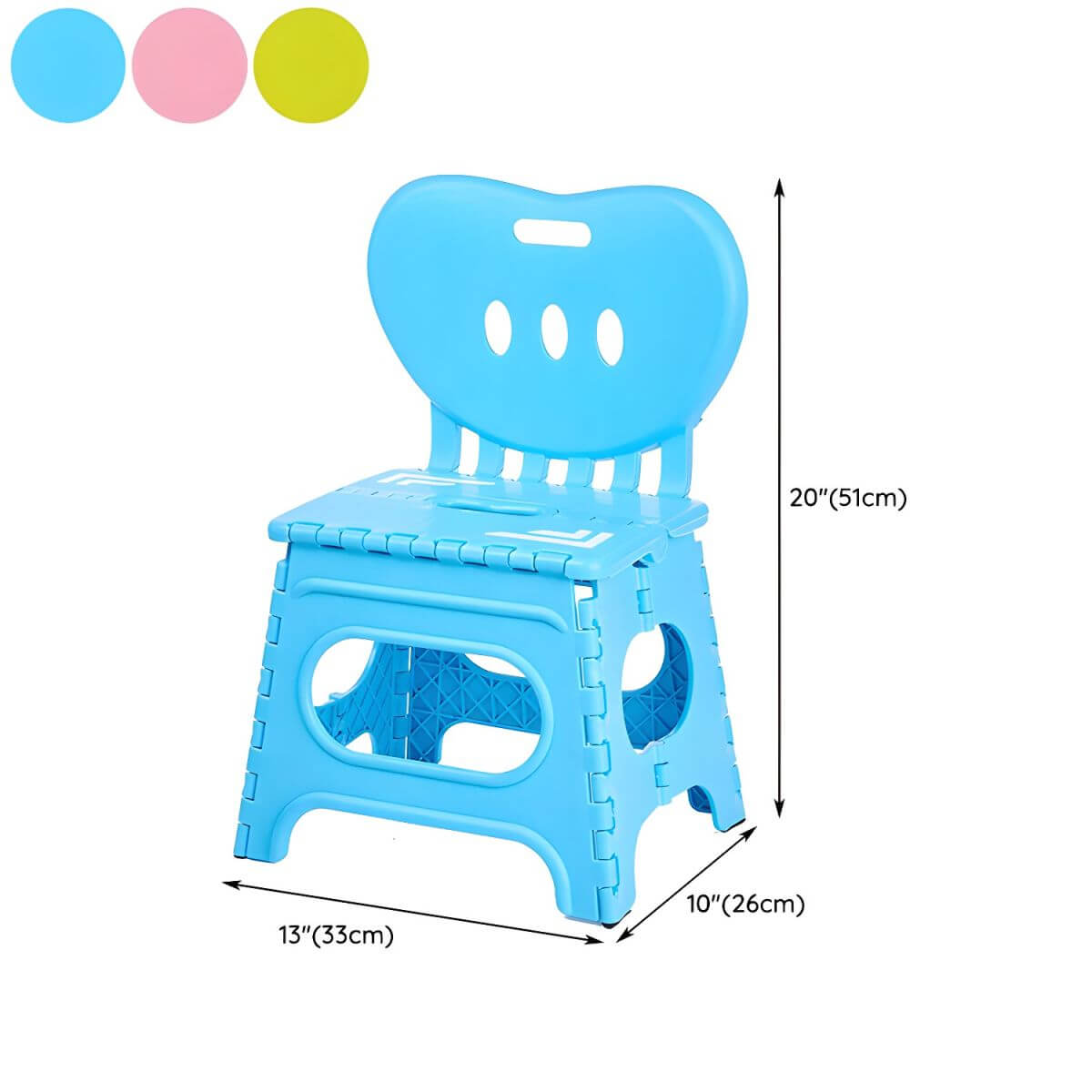 Lightweight Foldable Toddler Chair in Bright Solid Colors with Handle Dimensions