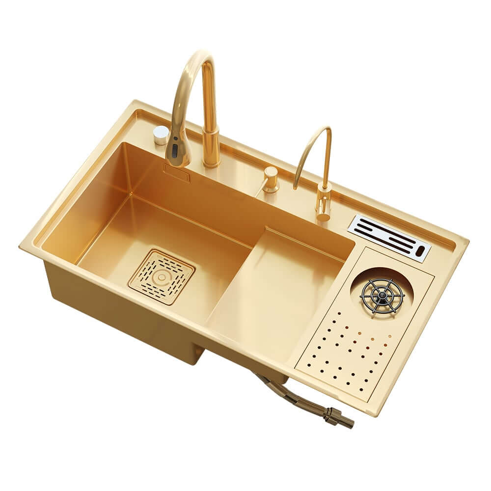 Luxury Black and Gold Stainless Steel Drop-In Kitchen Sink with Overflow
