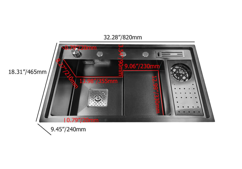 Luxury Black and Gold Stainless Steel Drop-In Kitchen Sink with Overflow Dimensions