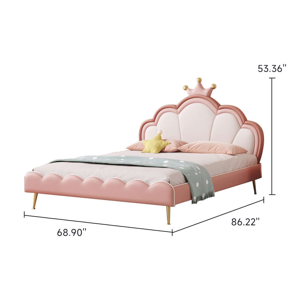 Luxury Shell Leather Princess Bed in Soft Pink – Modern Children's Bed Frame