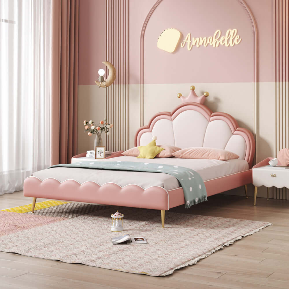 Luxury Shell Leather Princess Bed in Soft Pink – Modern Children's Bed Frame Main Product Image