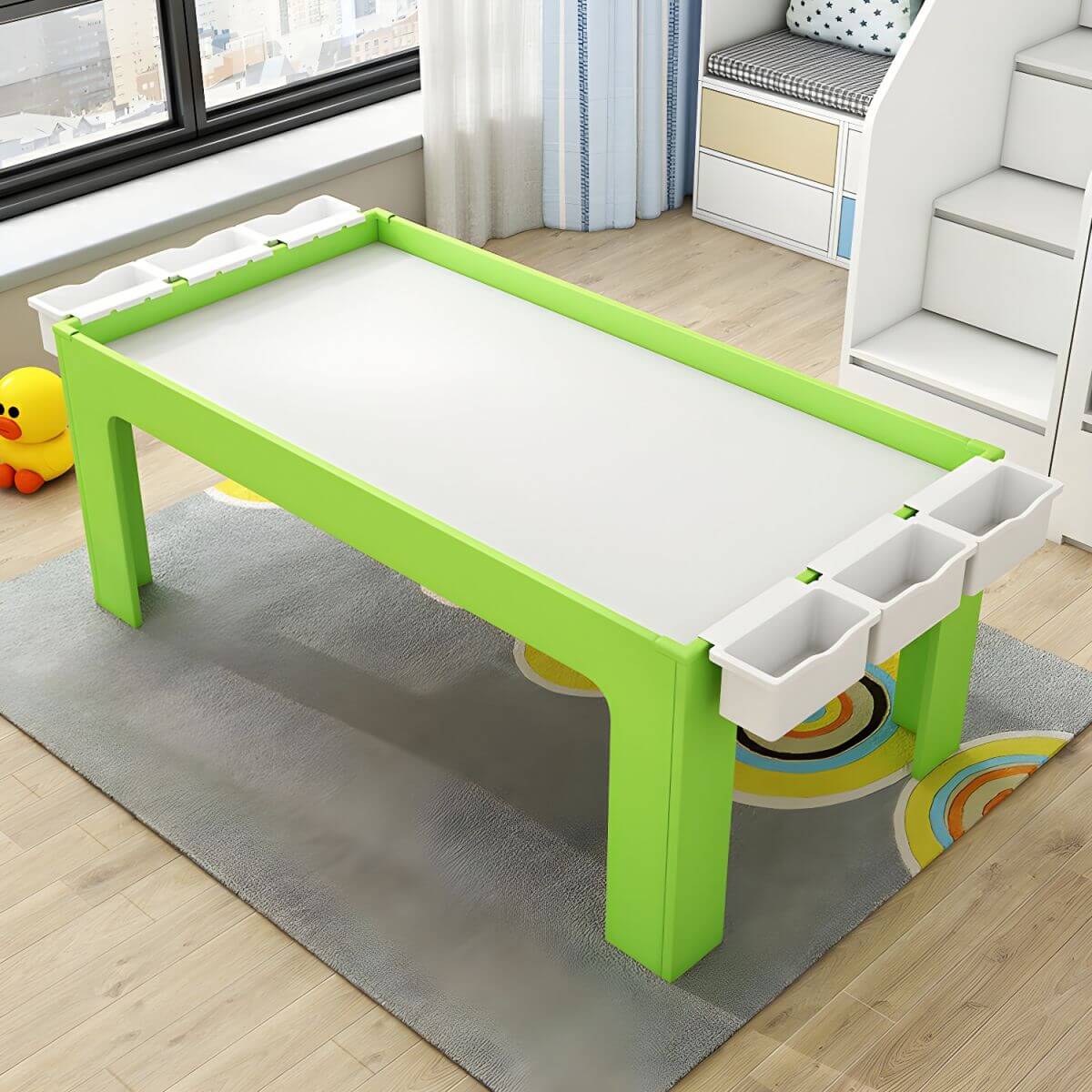 Matte Finish Wooden Kids Desk with Storage for Playroom