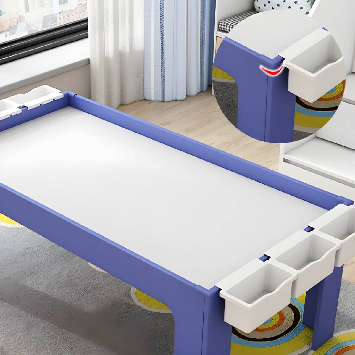 Matte Finish Wooden Kids Desk with Storage for Playroom