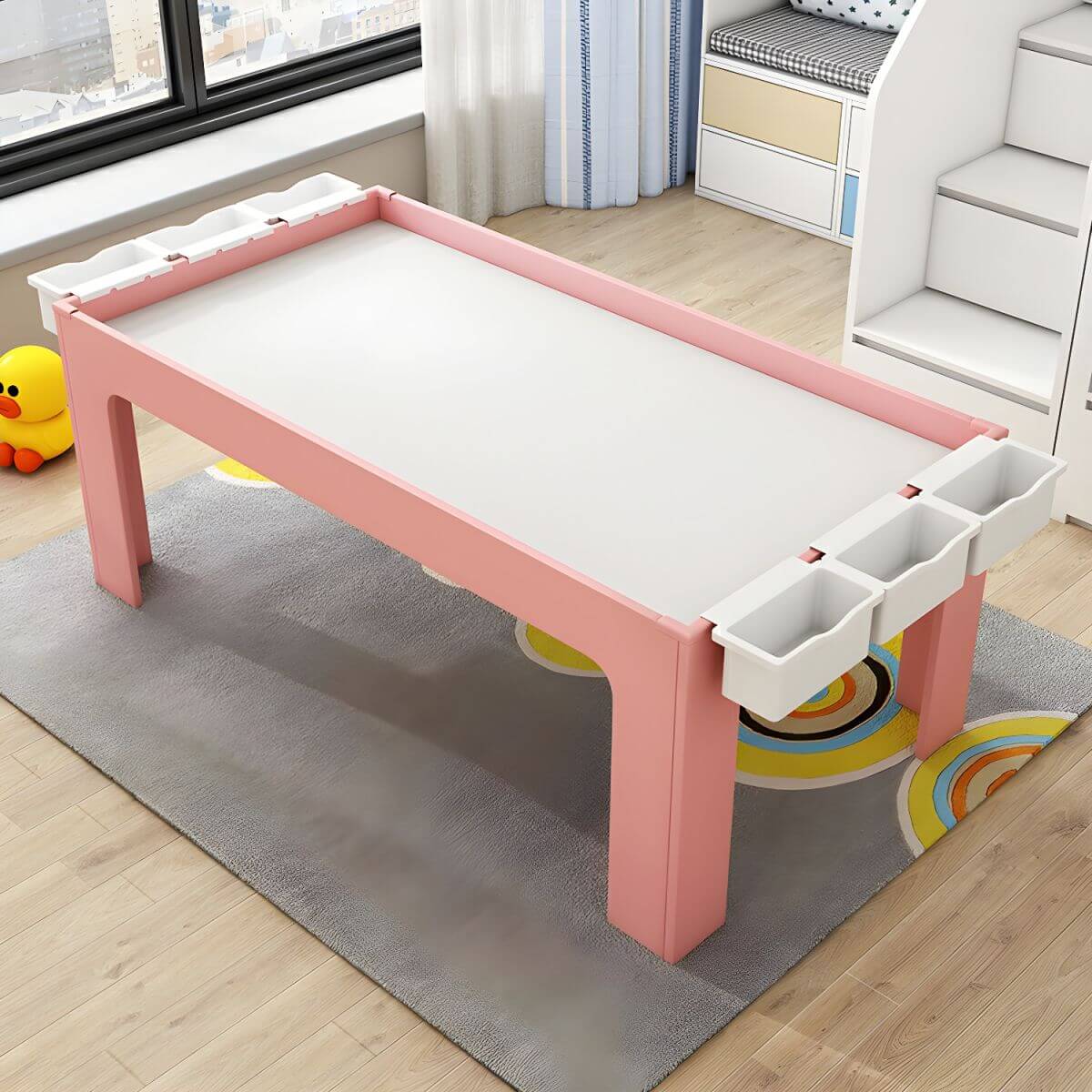 Matte Finish Wooden Kids Desk with Storage for Playroom