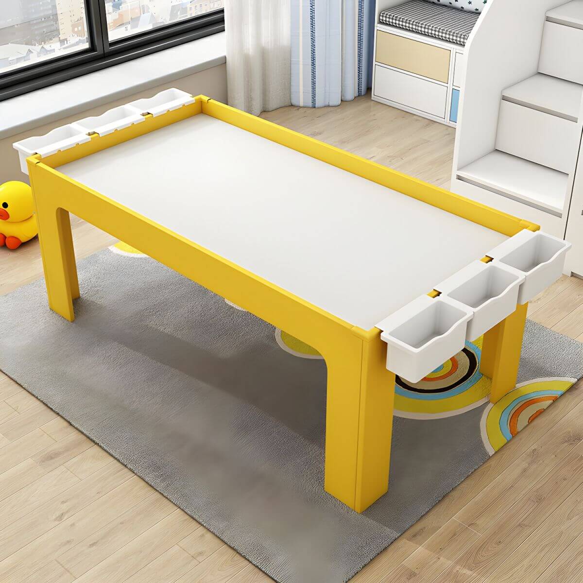 Matte Finish Wooden Kids Desk with Storage for Playroom