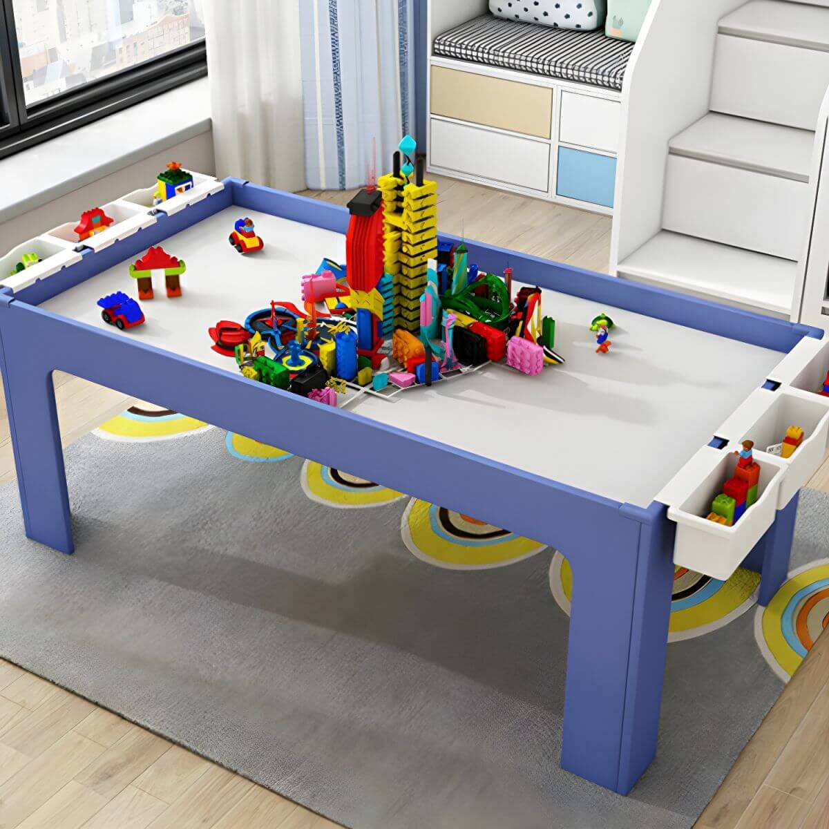 Matte Finish Wooden Kids Desk with Storage for Playroom