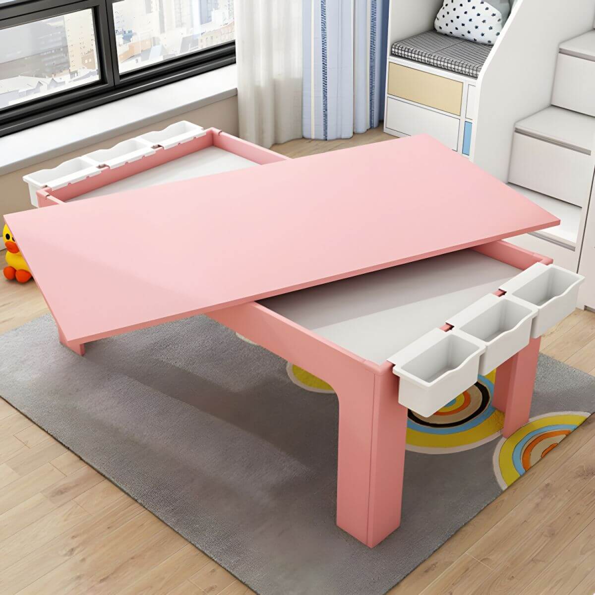 Matte Finish Wooden Kids Desk with Storage for Playroom