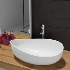 Matte White Oval Stone Resin Vessel Sink - Modern Bathroom Elegance