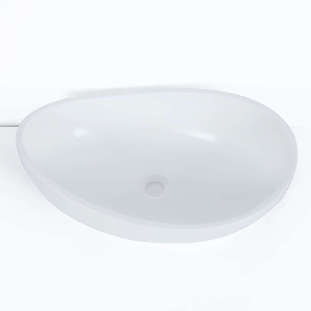 Matte White Oval Stone Resin Vessel Sink - Modern Bathroom Elegance