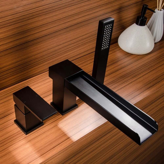 Mero Modern Brass Deck Mounted Roman Tub Faucet with Hand Shower