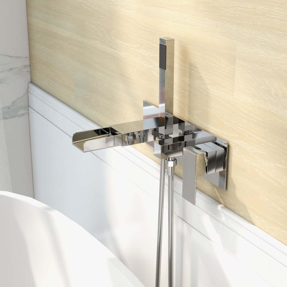 Mero Wall Mounted Bathtub Faucet in Chrome with Hand Shower